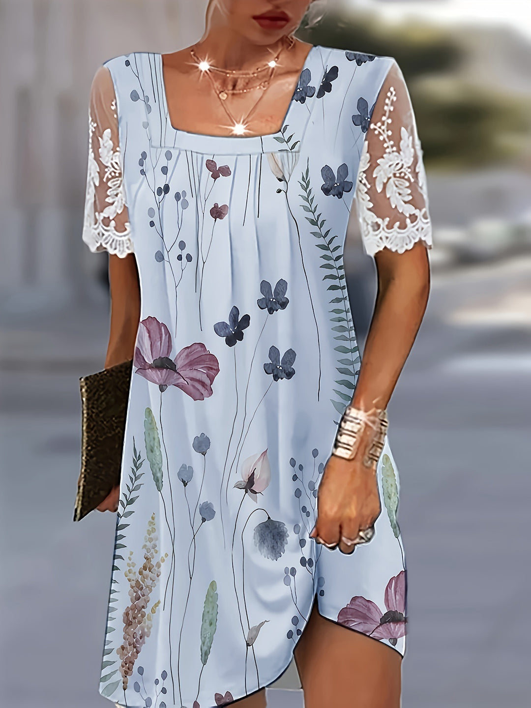 Damen Blumenmuster Shift Kleid Heidi-Mode