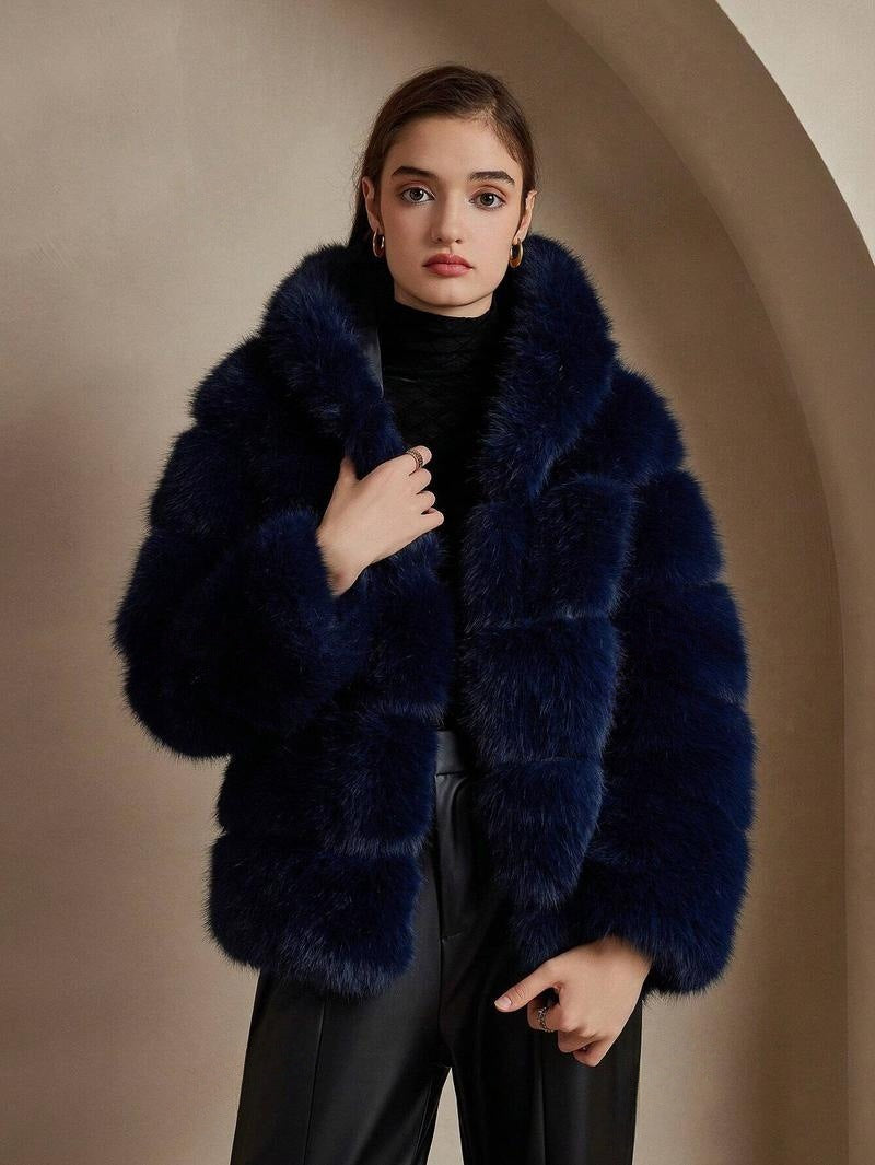 Damen Trendige Kunstpelzjacke mit Kapuze Heidi-Mode