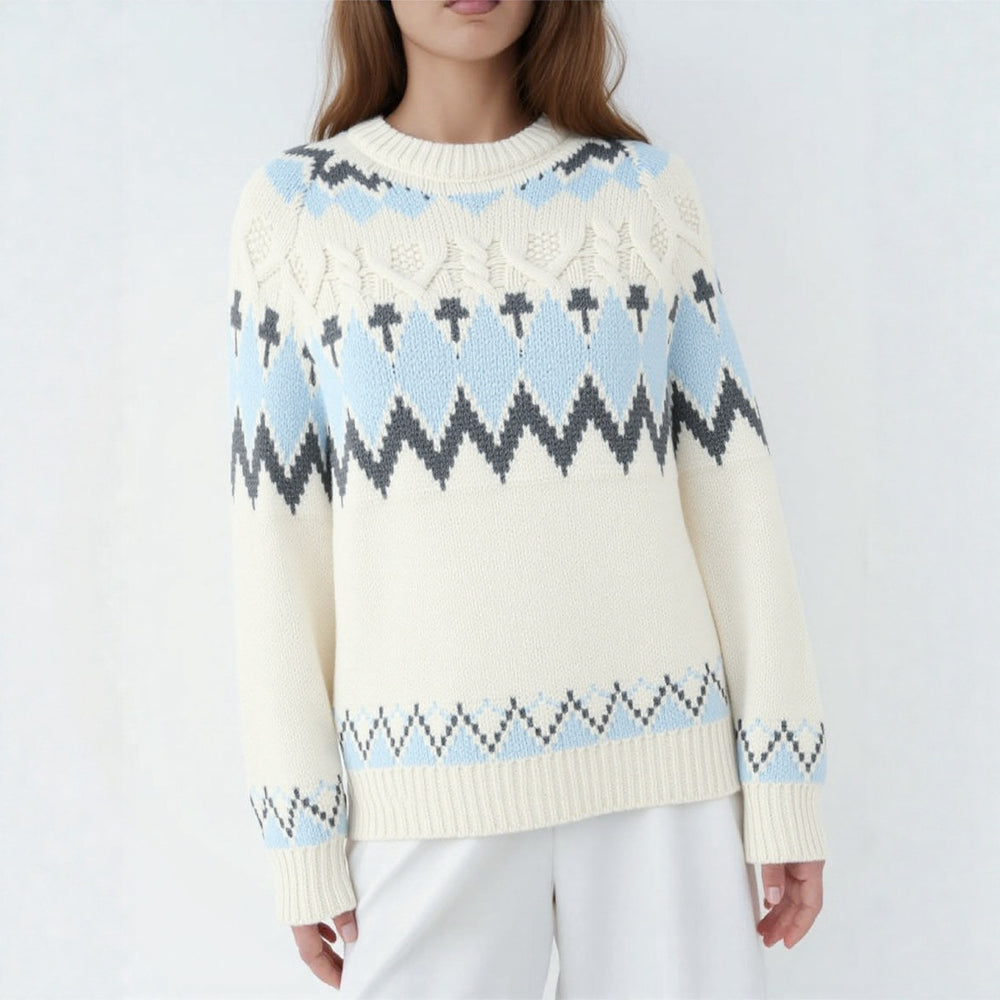 Damen Strickpullover mit grafischem Muster und weichem Material Heidi-Mode