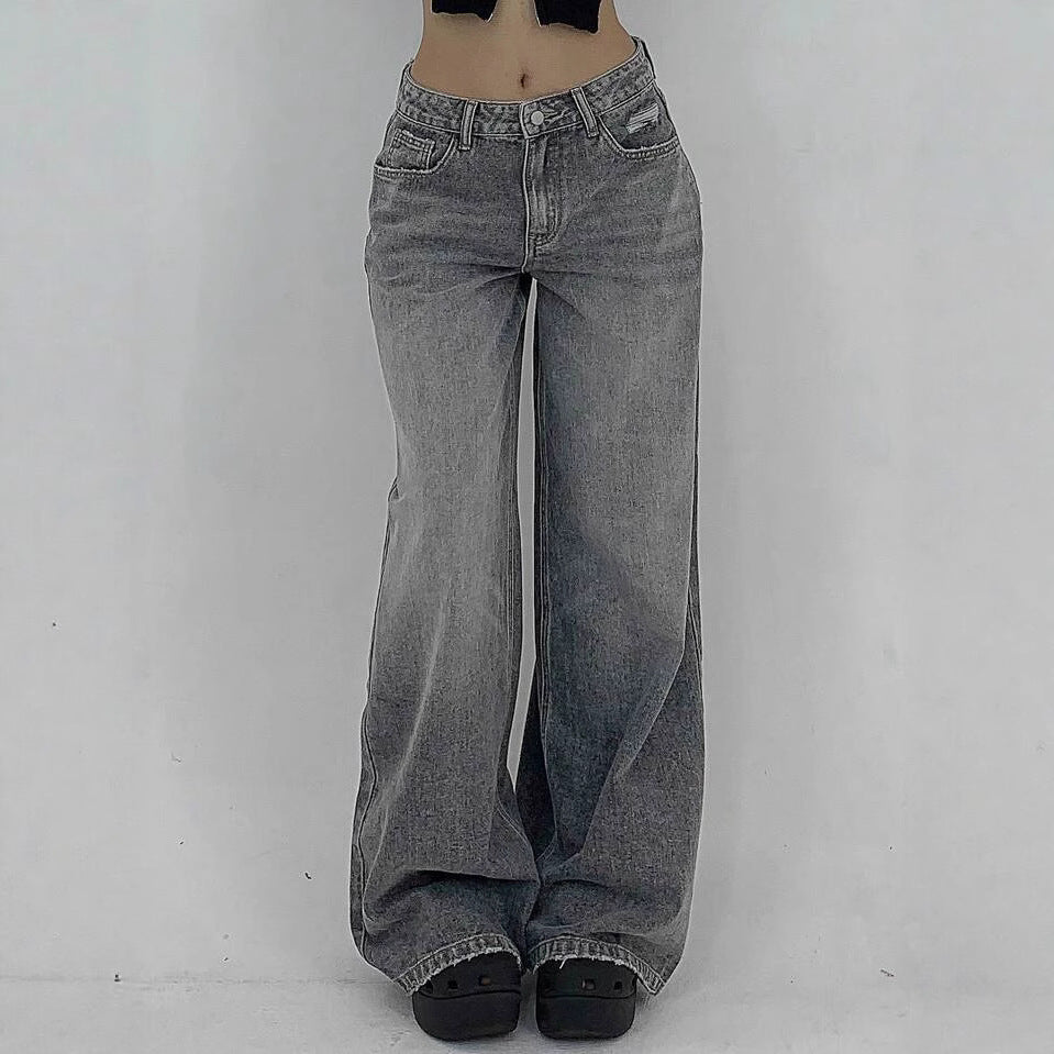 Damen Weite Jeans im lässigen Schnitt mit hohem Bund und modischen Steppnähten Heidi-Mode