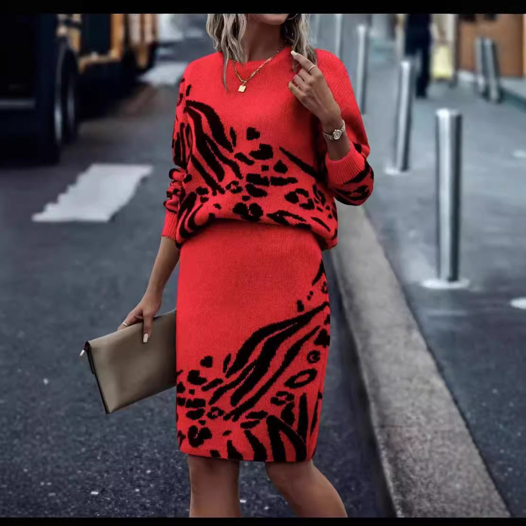 Damen Strickkleid im Leopardenmuster Heidi-Mode