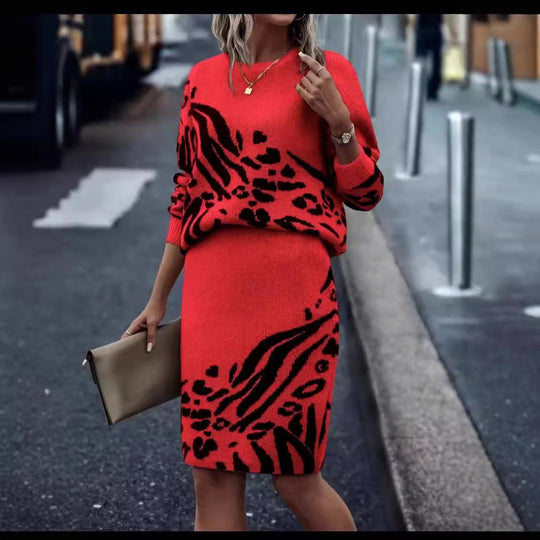 Damen Strickkleid im Leopardenmuster Heidi-Mode