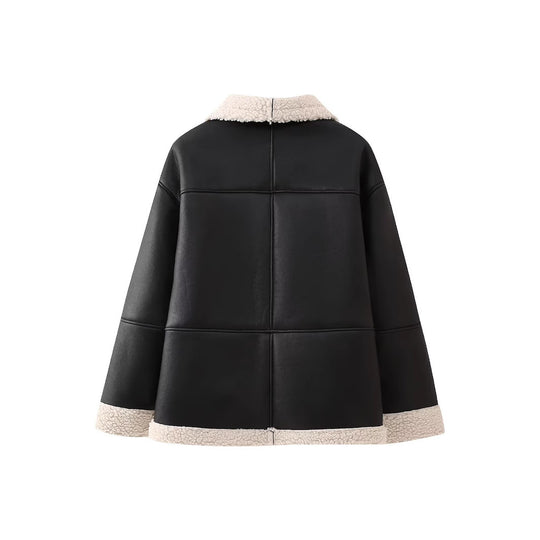 Damen angesagte Kunstlederjacke mit kuscheligem Innenfutter Heidi-Mode