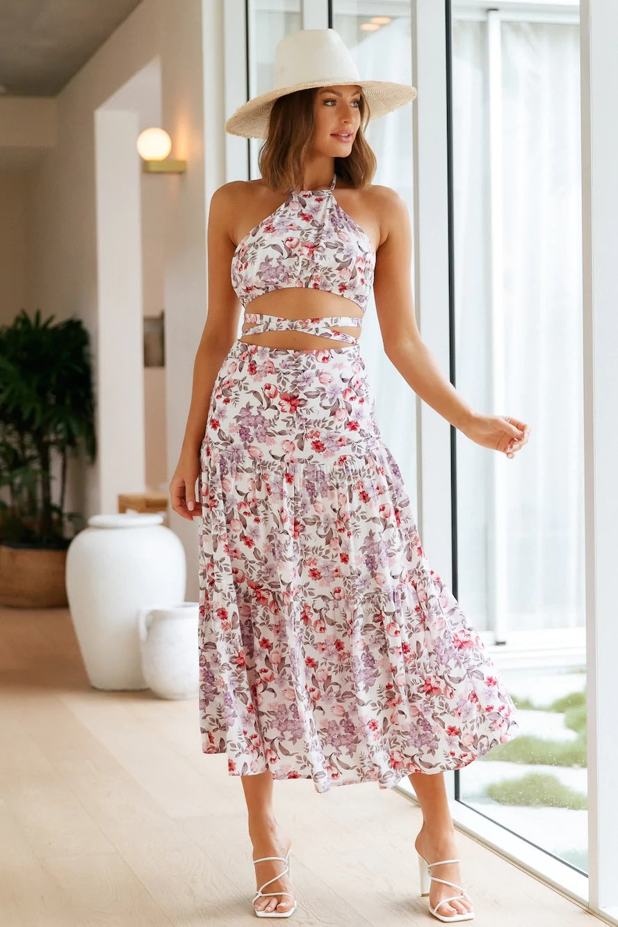 Damen Floral Druck Zweiteiler Kleid Heidi-Mode