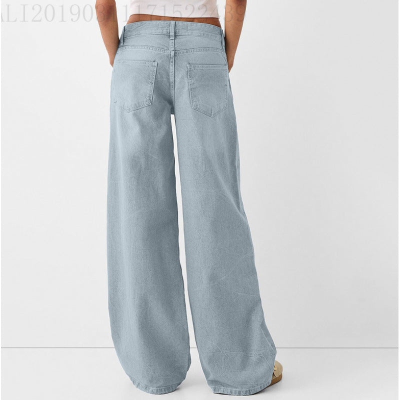 Damen Weite Jeans mit hoher Taille und klassischen Taschen Heidi-Mode