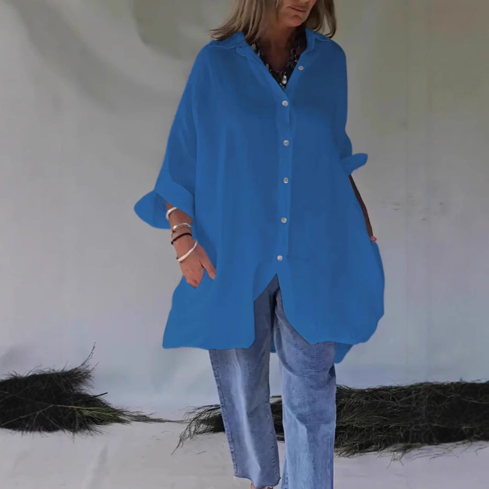 Damen Locker Sitzendes Button-Up Tunika Hemd Heidi-Mode