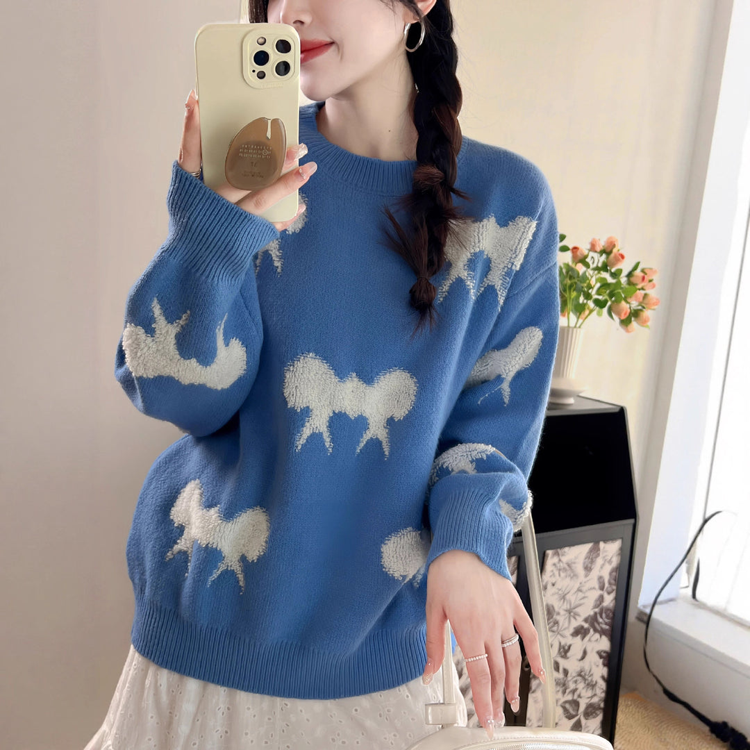 Damen Kuscheliger Strickpullover mit verspieltem Schleifenmotiv Heidi-Mode