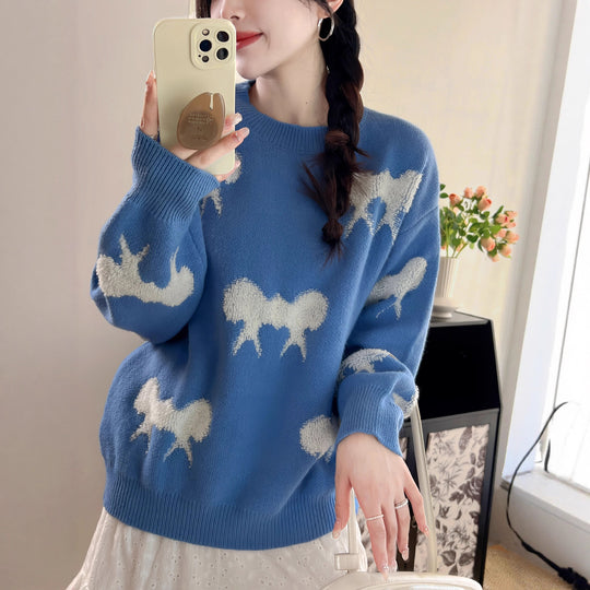 Damen Kuscheliger Strickpullover mit verspieltem Schleifenmotiv Heidi-Mode