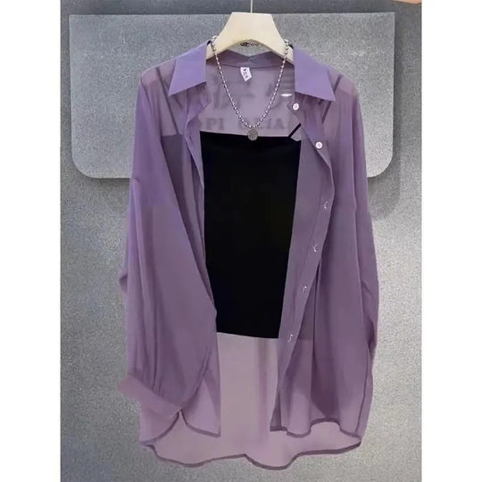 Femme Transparente Knopf-down Geschichtete Tunika Heidi-Mode