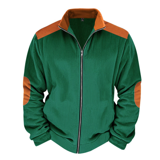 Herren Sportliche Zip-Jacke mit Rippenstruktur und Kontrastärmel Heidi-Mode