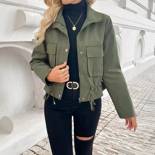Damen leichte Windjacke mit praktischen Taschen und verstellbarem Bund Heidi-Mode