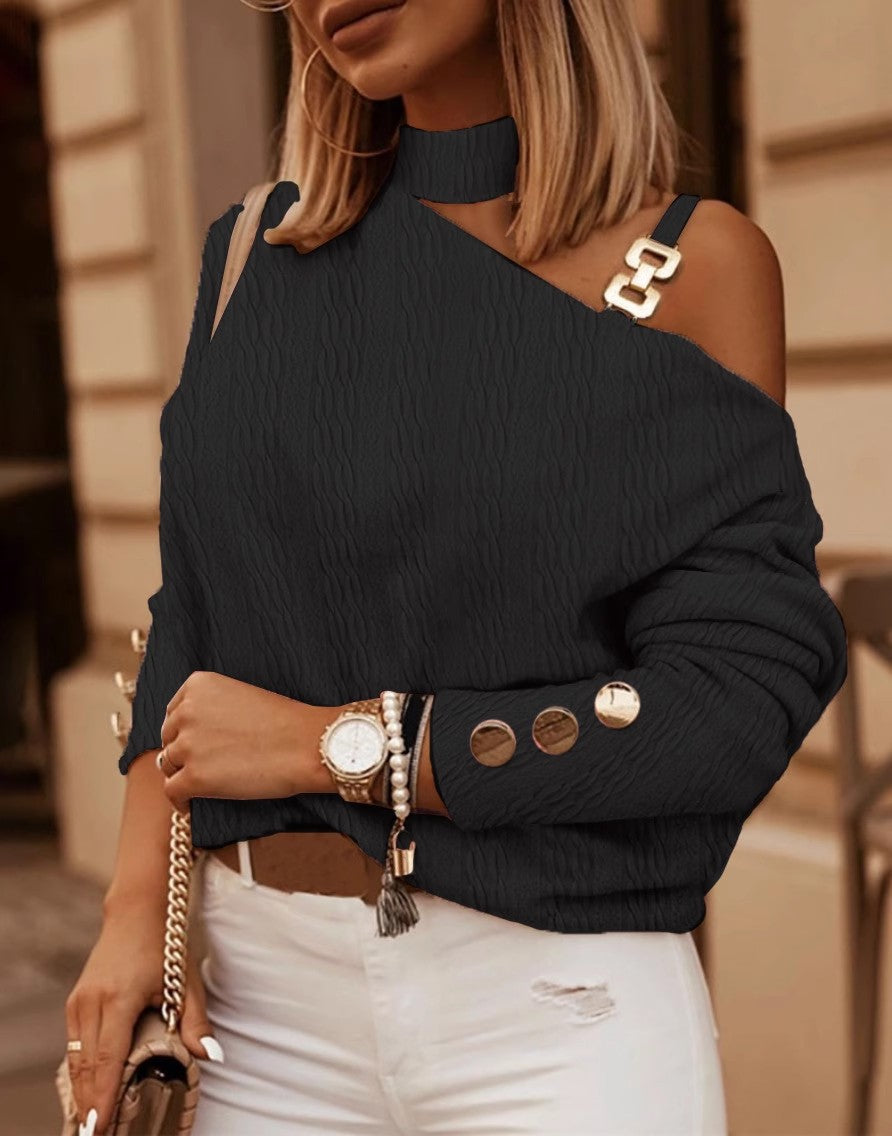 Damen asymmetrischer Pullover mit dezenten Details und unifarbenem Design Heidi-Mode