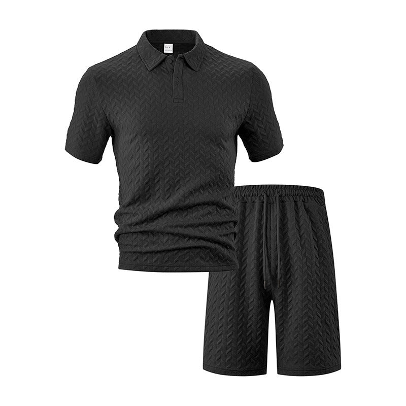 Herren elegantes Sport-Set mit strukturierter Oberfläche und bequemem Kurzarm-Polo Heidi-Mode