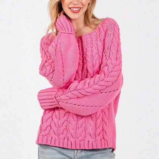 Damen Grobstrickpullover mit voluminösen Ärmeln und feinem Lochmuster Heidi-Mode