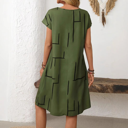 Damen lässiges Sommerkleid mit minimalistischem Muster und bequemem Schnitt Heidi-Mode