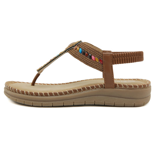 Damen Zehentrenner-Sandalen mit bunten Steindetails und komfortabler Sohle Heidi-Mode