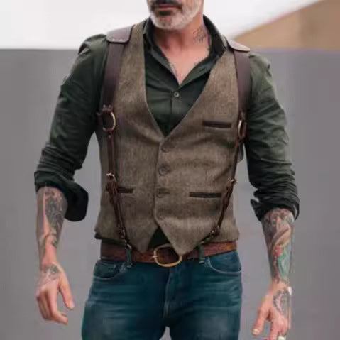 Herren stilvolle Weste aus hochwertigem Kunstleder Heidi-Mode