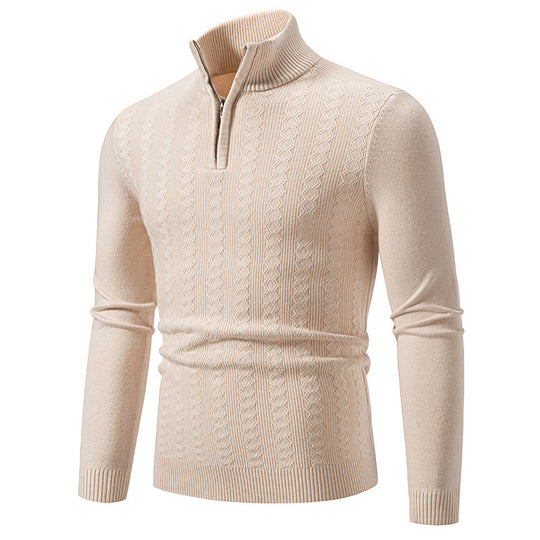 Herren Strickpullover mit Reißverschluss und grafischem Zopfmuster Heidi-Mode