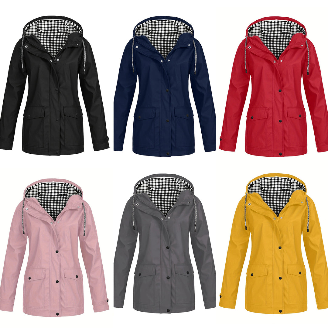 Damen modische Regenjacke mit kontrastierendem Innenfutter und praktischen Taschen Heidi-Mode