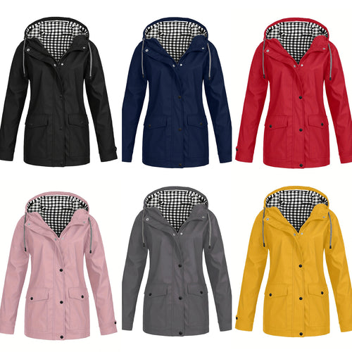 Damen modische Regenjacke mit kontrastierendem Innenfutter und praktischen Taschen Heidi-Mode