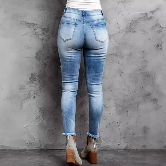 Damen Jeans im modernen Destroyed-Design mit aufregenden Tiermustern Heidi-Mode