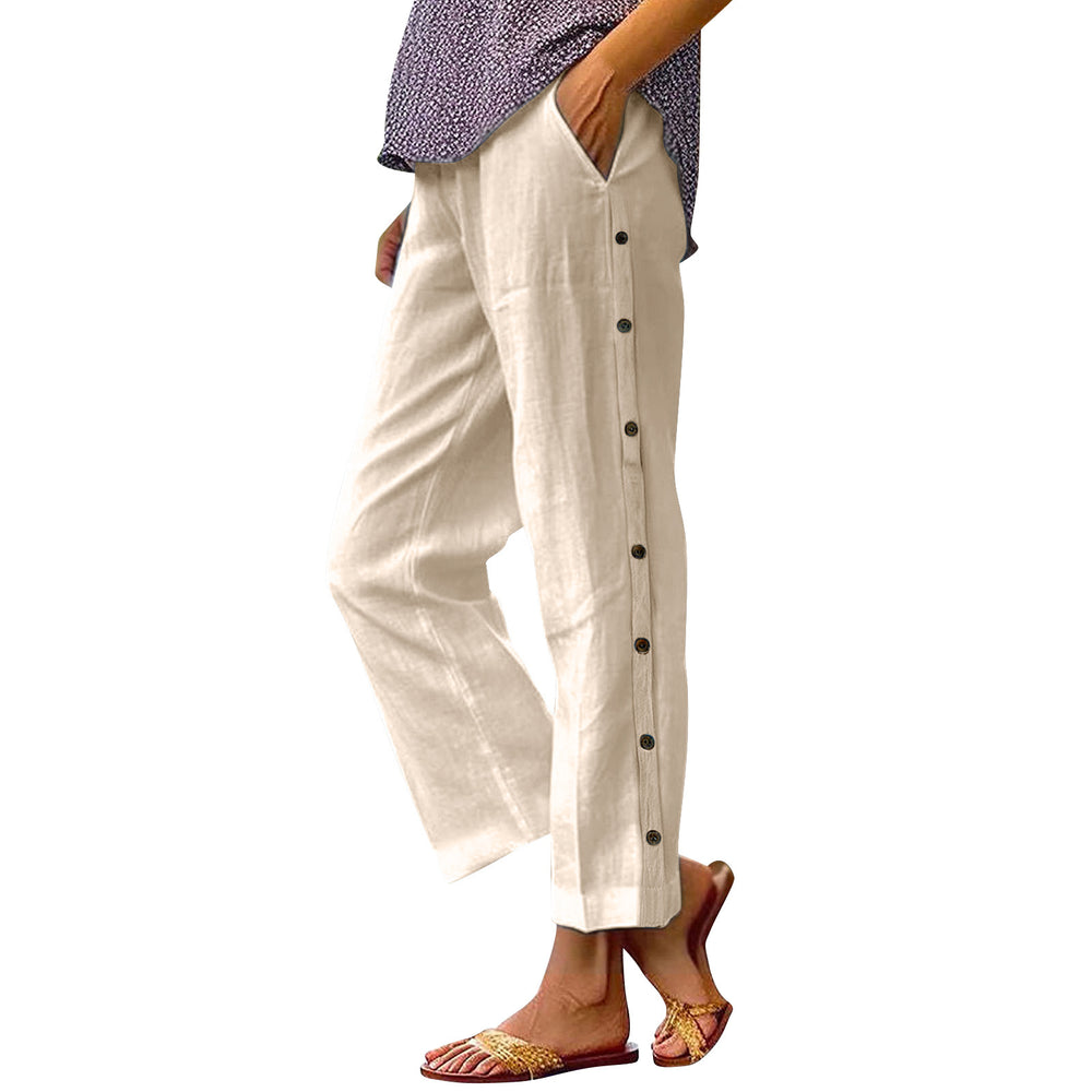 Damen Leichte und luftige Freizeithose mit Knopfdetails Heidi-Mode