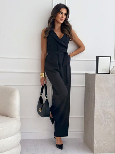 Heidi-Mode | Ärmelloses Damen Jumpsuit mit V-Ausschnitt und Taillenverzierung