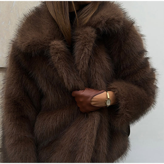 Damen Kunstfelljacke mit voluminösem Schnitt und elegantem Design Heidi-Mode