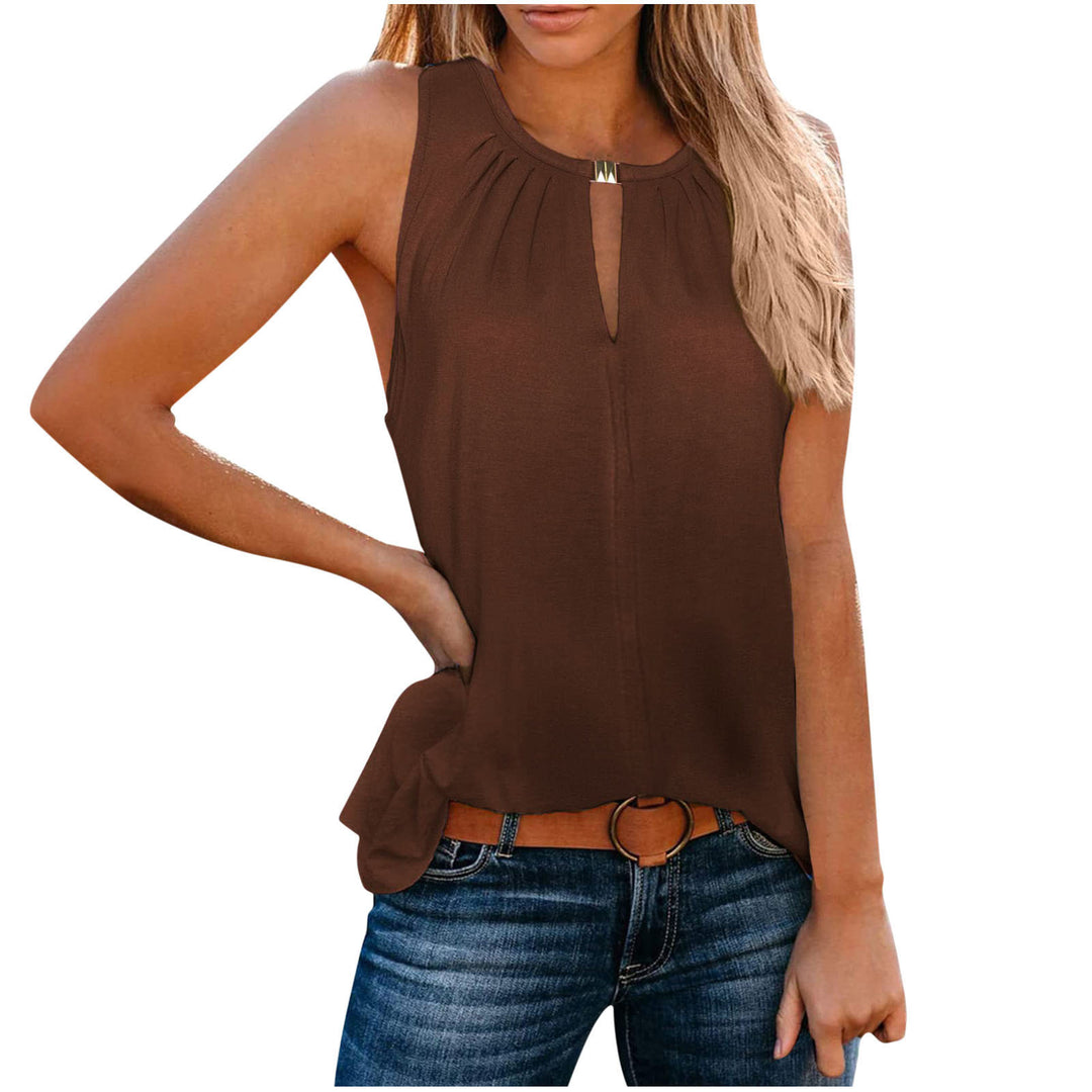 Damen Elegantes ärmelloses Oberteil mit dekorativem Ausschnitt und Falten Heidi-Mode