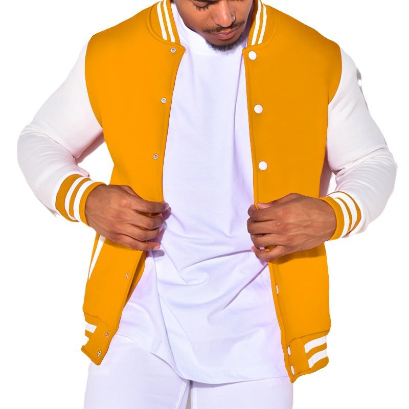 Herren Collegejacke mit kontrastierenden Ärmeln und Druckknopfverschlüssen Heidi-Mode