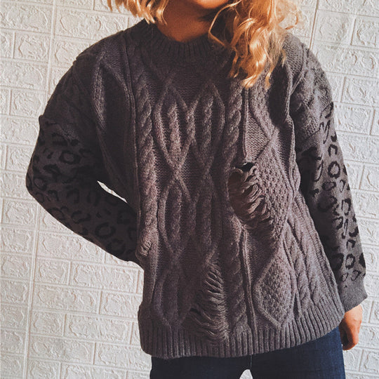 Damen lässiger Strickpullover mit modernem Muster und einzigartigen Details Heidi-Mode