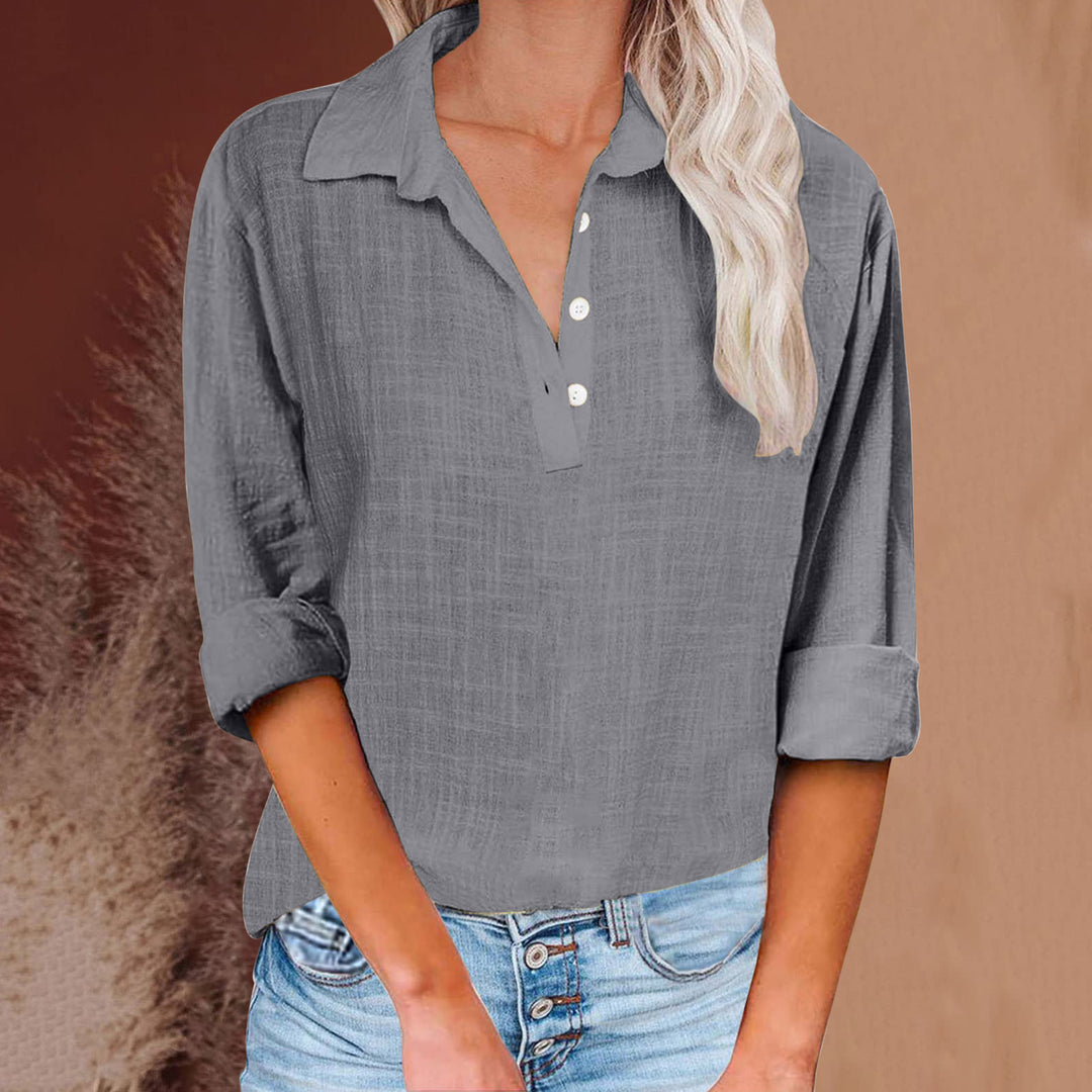 Damen lässige Hemdbluse mit Knopfleiste und umschlagbaren Ärmeln Heidi-Mode
