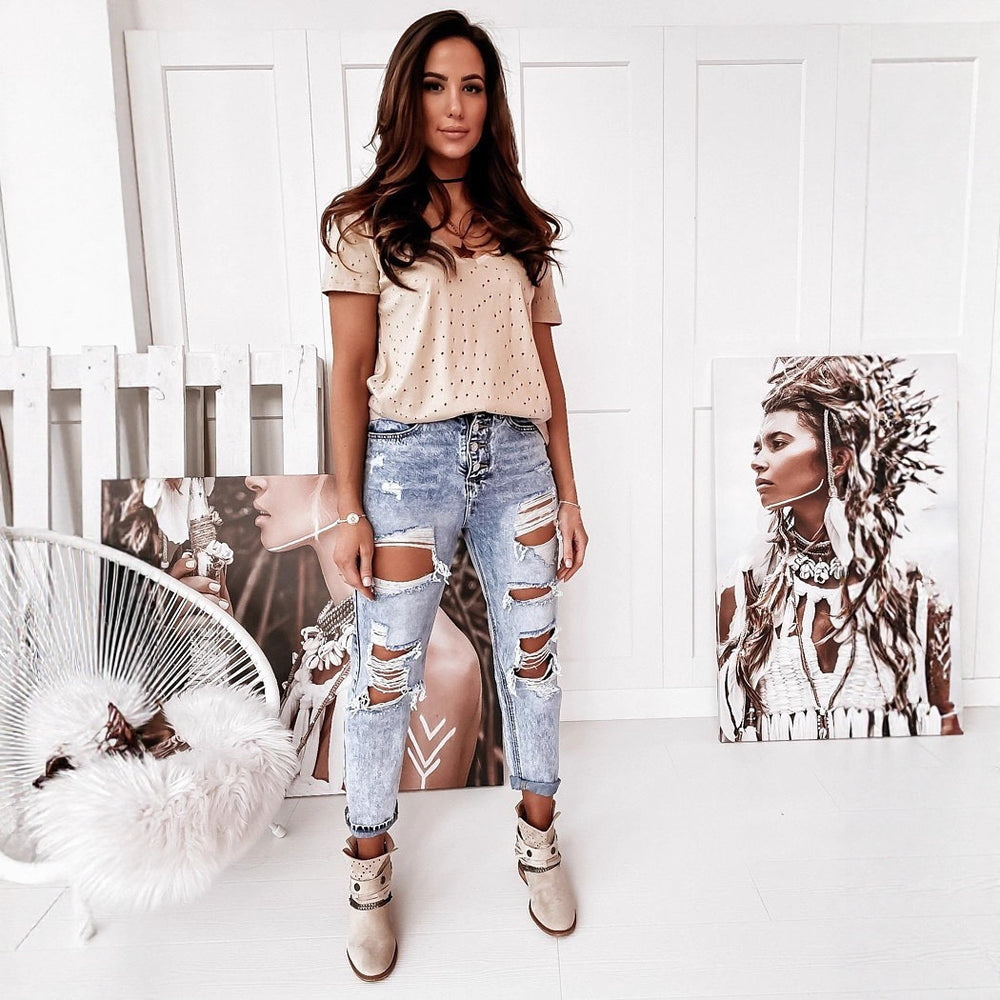 Damen Ripped Mom-Jeans mit hohem Bund und lässigem Schnitt Heidi-Mode
