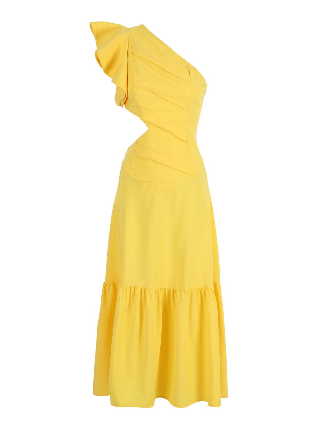Damen Maxikleid mit asymmetrischem Design und verspieltem Rüschensaum Heidi-Mode