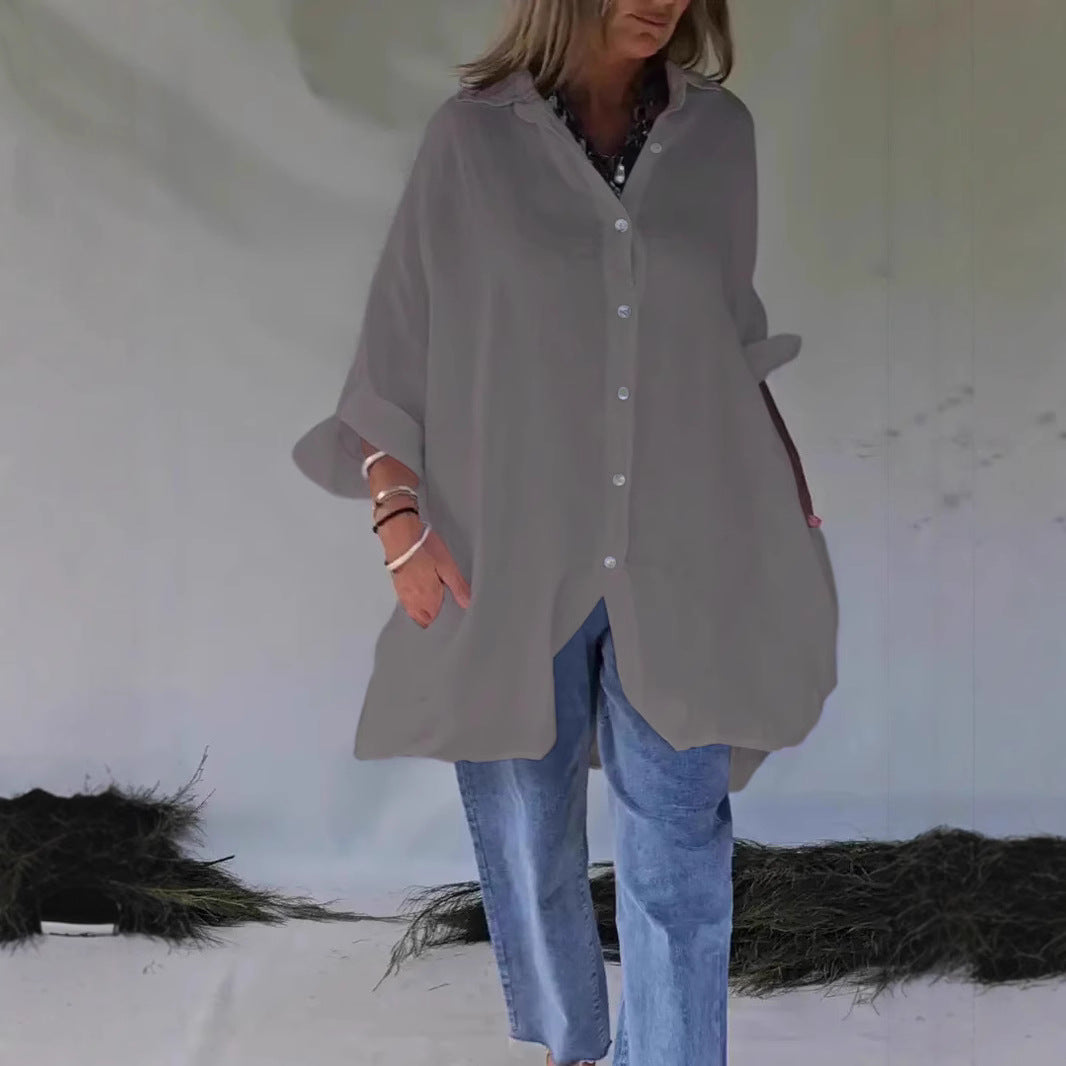 Damen Übergröße Bluse mit lässigem Schnitt und Druckknopfverschluss Heidi-Mode