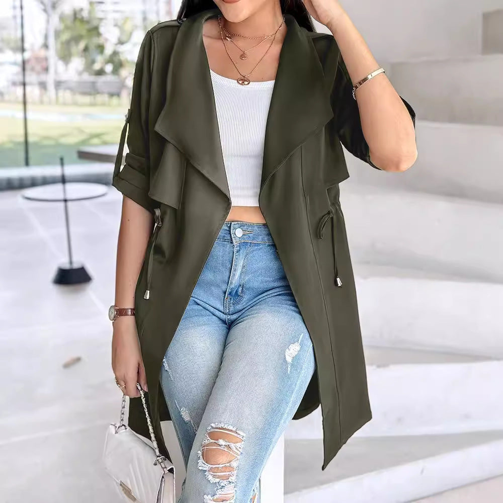 Damen Trenchcoat mit abnehmbarer Kapuze und verstellbarem Taillenzug Heidi-Mode