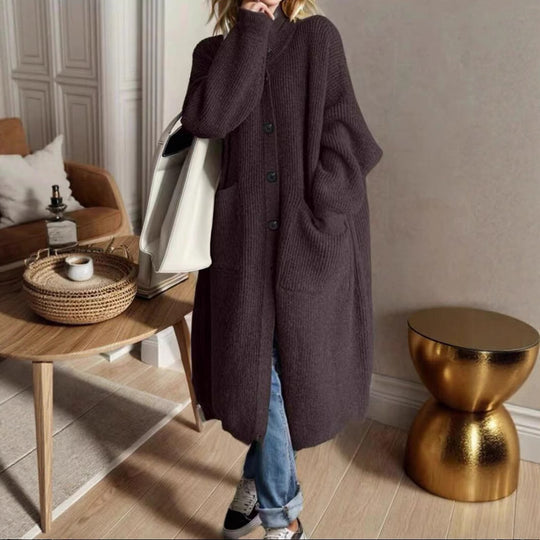 Damen Modische Strickjacke mit großzügigen Taschen und Knopfdetail Heidi-Mode