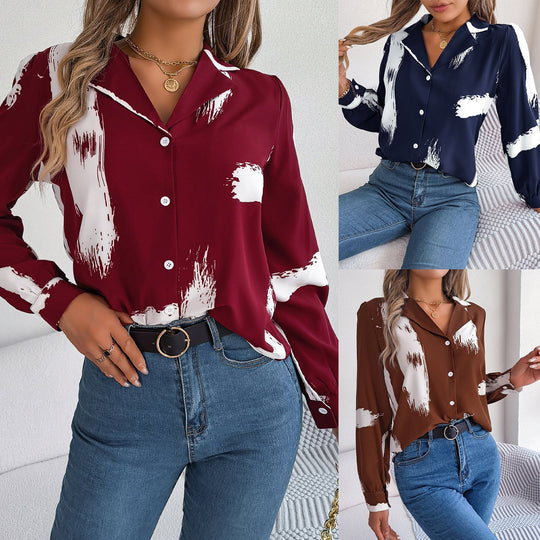 Heidi-Mode | Temperament Farbblockierte Gestreifte Anzugkragen Langarmshirt