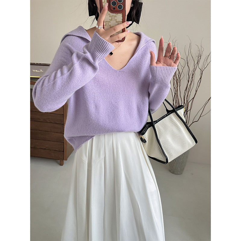 Damen Lässiger V-Ausschnitt Strickpullover Heidi-Mode