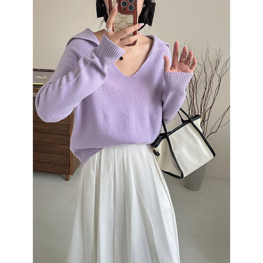 Damen Lässiger V-Ausschnitt Strickpullover Heidi-Mode