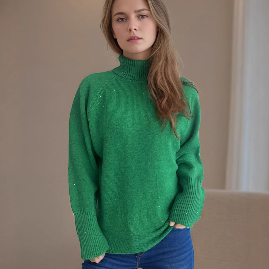 Damen Rollkragenpullover mit strukturiertem Design und Glitzerakzenten Heidi-Mode