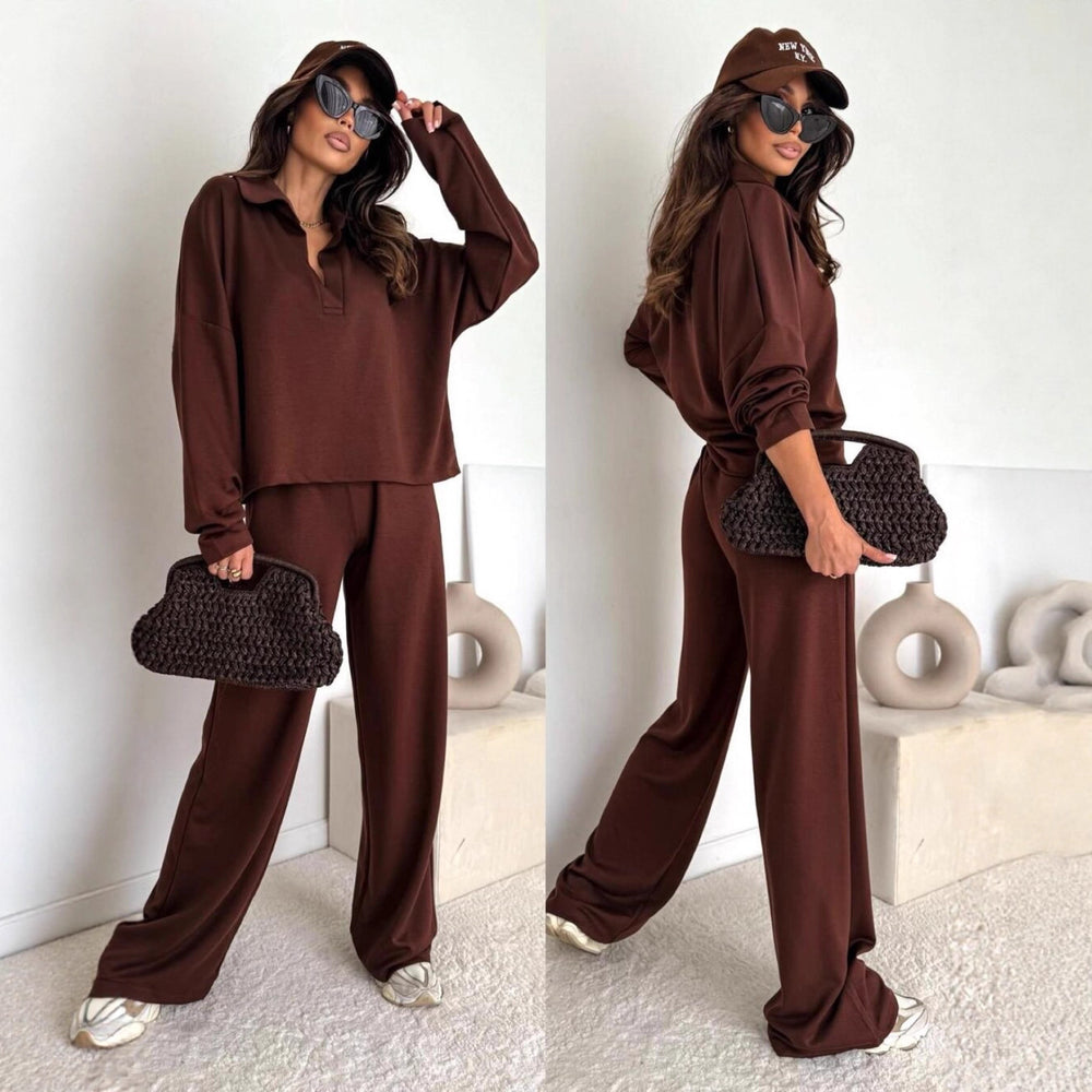 Damen lässiger Poloshirt-Jumpsuit mit Hohem Kragen und lockerem Schnitt Heidi-Mode