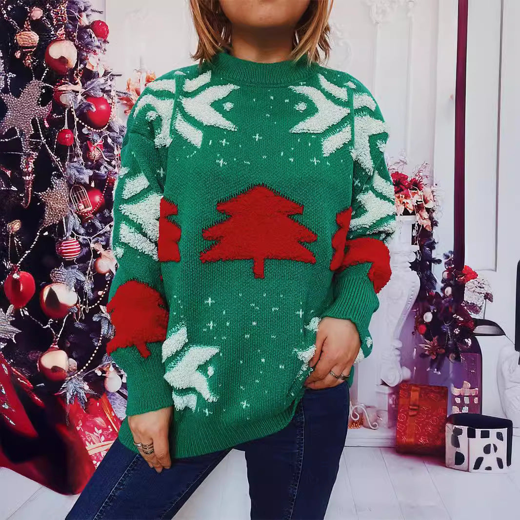 Damen lässiger Pullover mit festlichem Wintermotiv Heidi-Mode