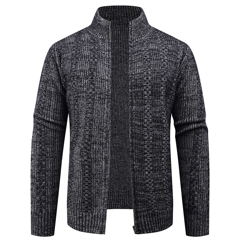 Herren Strickjacke mit strukturierter Oberfläche und hohem Kragen Heidi-Mode