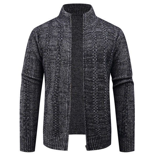 Herren Strickjacke mit strukturierter Oberfläche und hohem Kragen Heidi-Mode