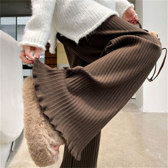 Damen Fließende Strickhose mit weichem Material und elegantem Saum Heidi-Mode