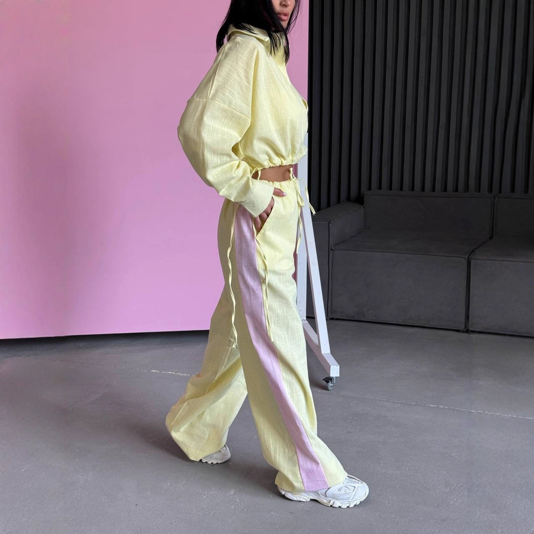 Damen luftiges Loungewear-Set mit Kordelzug und durchgehender Knopfleiste Heidi-Mode