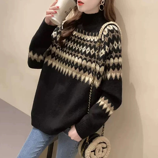 Damen Modischer Pullover mit geometrischem Fair-Isle-Muster Heidi-Mode
