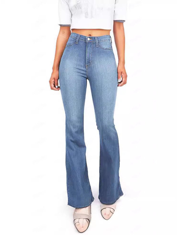 Damen Hoch taillierte Bootcut Jeans im eleganten zeitlosen Stil Heidi-Mode