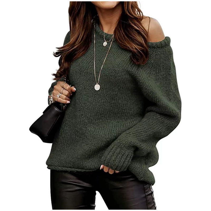 Damen lässiger Pullover mit offenem Schulterdesign und weichem Strick Heidi-Mode